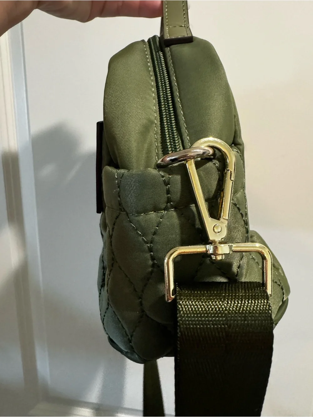 Bella Russo Olive Quilted Crossbody Bag with Gold Hardware